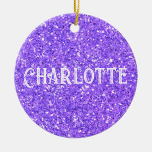 Elegantes Lila glitzerndes Glitzer Keramik Ornament