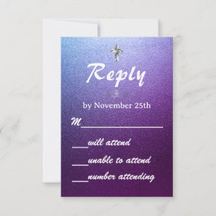 Elegantes lila glitzerndes Hochzeitskreuz Christi RSVP Karte