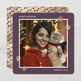 Elegantes Lila Gold Cat Owner Foto Meowy Feiertagskarte