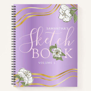 Elegantes Lila Gold Floral Girly Sketchbook Notizbuch