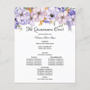 Elegantes Lila Gold Floral Quinceanera-Programm