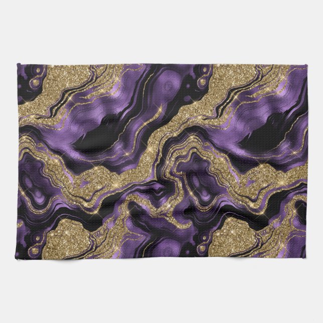 Elegantes Lila-Gold-Glitzer-Muster Geschirrtuch (Horizontal)