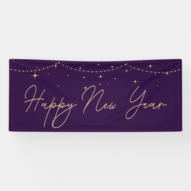 Elegantes Lila Gold Happy New Year Banner (Horizontal)