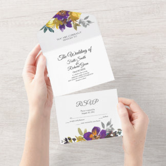 Elegantes Lila Gold in einer Hochzeit All In One Einladung