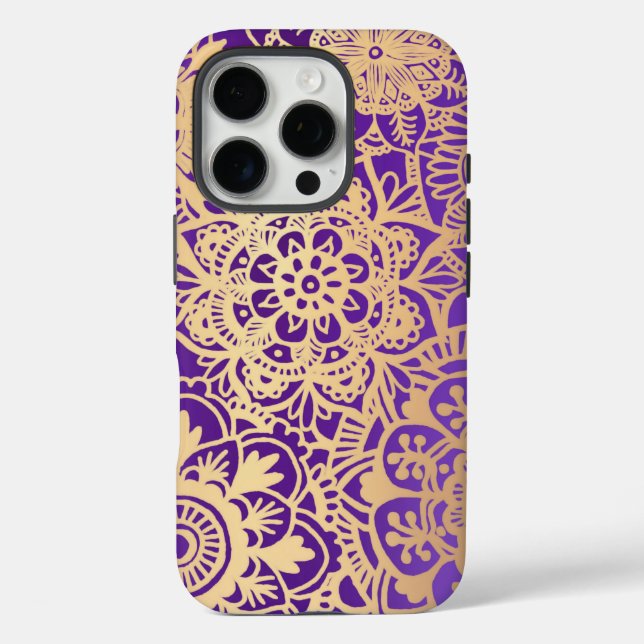 Elegantes Lila-Gold-Mandala-Muster Case-Mate iPhone Hülle (Rückseite)