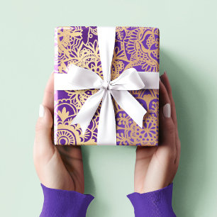 Elegantes Lila Gold Mandala Muster Geschenkpapier