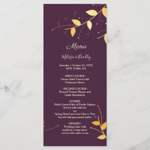 Elegantes Lila Golden Blätter Wedding Menu Programm