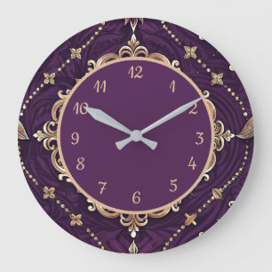 Elegantes lila-goldenes Vintage-Design Große Wanduhr