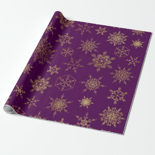 Elegantes Lila Goldschneeflocken-Muster Wrapping P Geschenkpapier