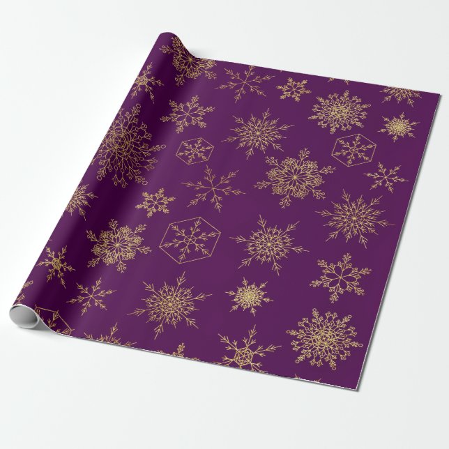 Elegantes Lila Goldschneeflocken-Muster Wrapping P Geschenkpapier (Ungerollt)