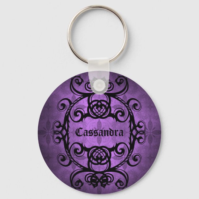 Elegantes Lila gotisches Design Schlüsselanhänger (Vorderseite)