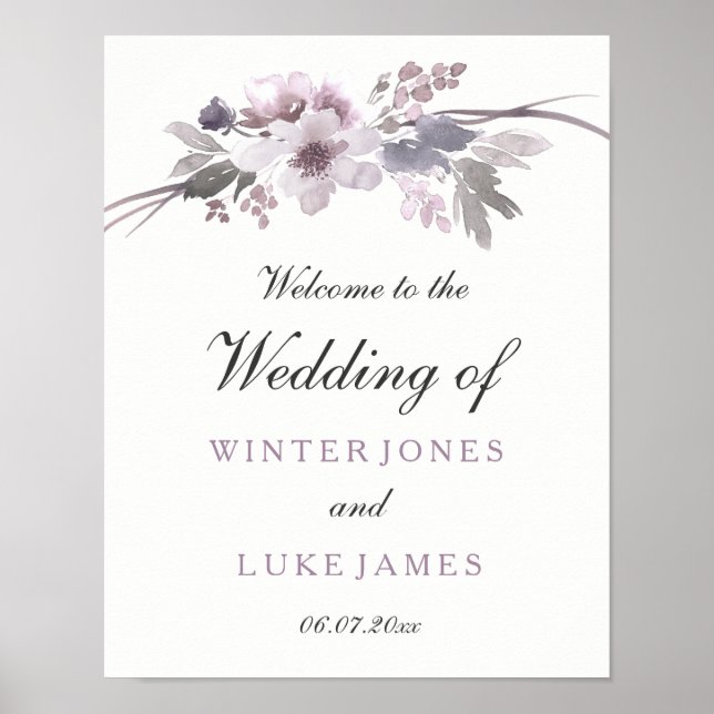 Elegantes Lila-Gray Winter Floral Wedding Poster (Vorne)