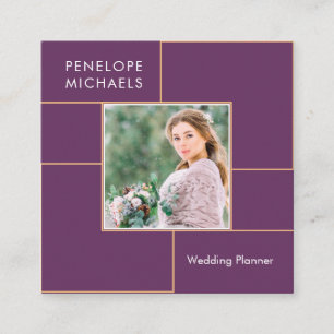 Elegantes Lila Grid mit Foto Quadratische Visitenkarte