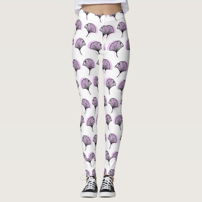 Elegantes Lila handGezeichnet Ginkgo-Leaf-Muster Leggings (Vorderseite)