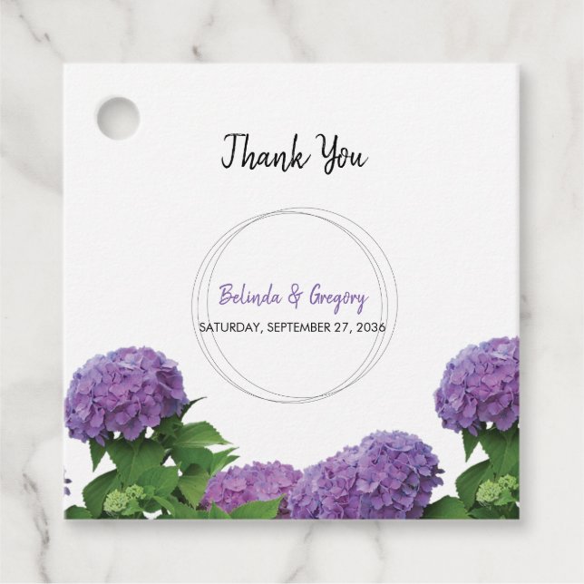Elegantes Lila Hydrangea Hochzeitsgeschenk Geschenkanhänger (Vorderseite)