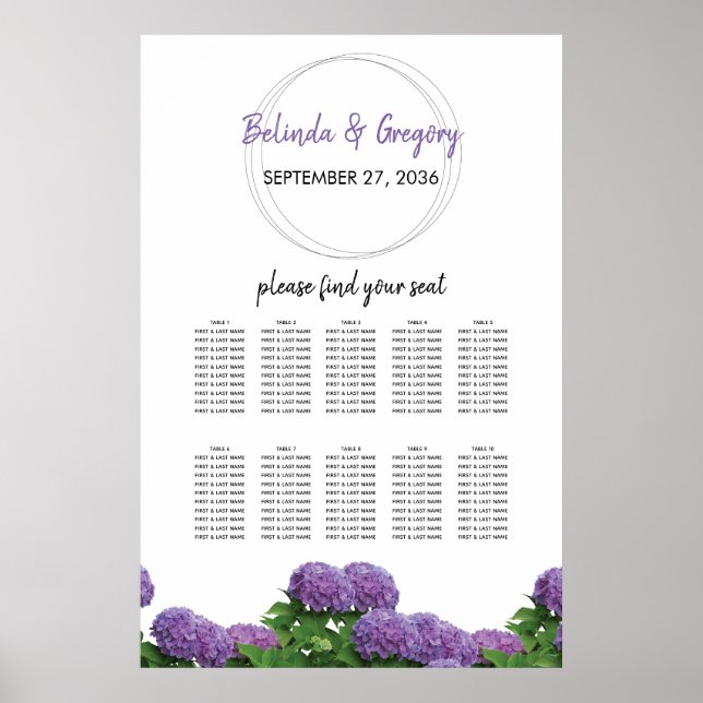 Elegantes Lila Hydrangea Hochzeitssattel Poster (Vorne)