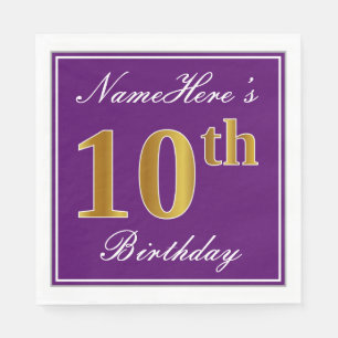 Elegantes Lila, Imitat-Gold10. Geburtstag + Name Serviette