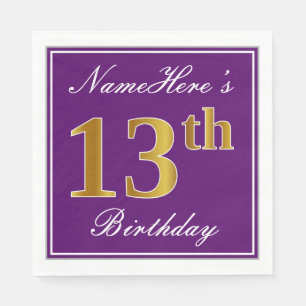 Elegantes Lila, Imitat-Gold13. Geburtstag + Name Serviette