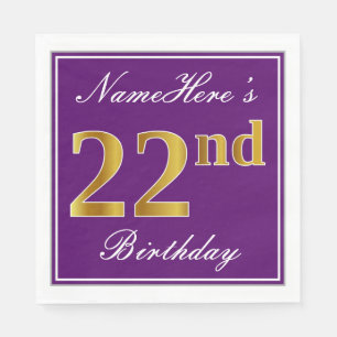 Elegantes Lila, Imitat-Gold22. Geburtstag + Name Serviette