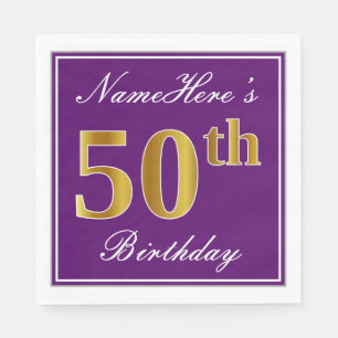 Elegantes Lila, Imitat-Gold50. Geburtstag + Name Serviette
