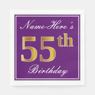 Elegantes Lila, Imitat-Gold55. Geburtstag + Name Serviette
