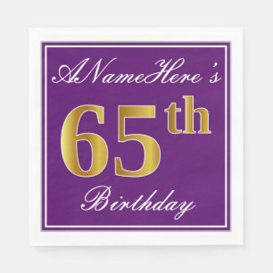 Elegantes Lila, Imitat-Gold65. Geburtstag + Name Serviette