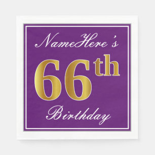 Elegantes Lila, Imitat-Gold66. Geburtstag + Name Serviette