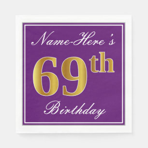 Elegantes Lila, Imitat-Gold69. Geburtstag + Name Serviette