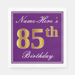 Elegantes Lila, Imitat-Gold85. Geburtstag + Name Serviette