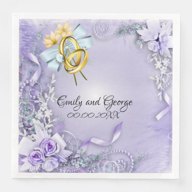 Elegantes, Lila, individualisierbares Hochzeitspap Serviette (Vorderseite)