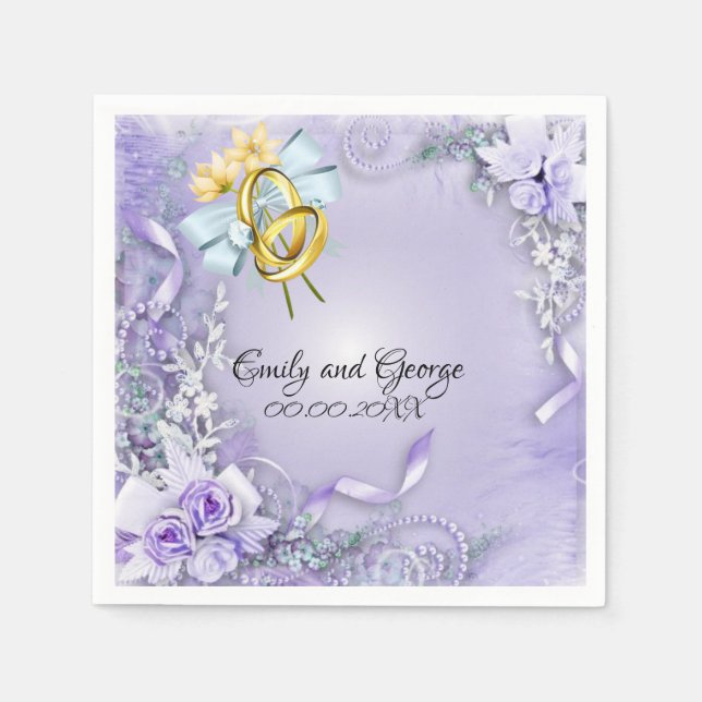 Elegantes, Lila, individualisierbares Hochzeitspap Serviette (Vorderseite)