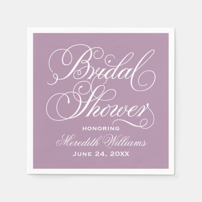 Elegantes Lila kalligrafisches Hochzeitsszenario-B Serviette (Vorderseite)