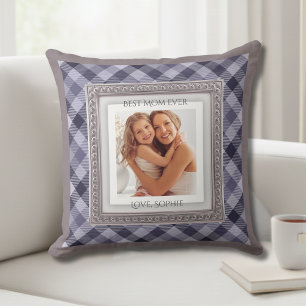 Elegantes lila kariertes Erinnerungsfoto für Mütte Kissen