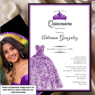Elegantes lila Kleid 15. Geburtstag Quinceanera Einladung