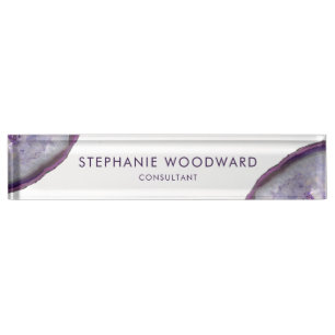 Elegantes Lila-Lavendel-Achat-Geode Namensplakette