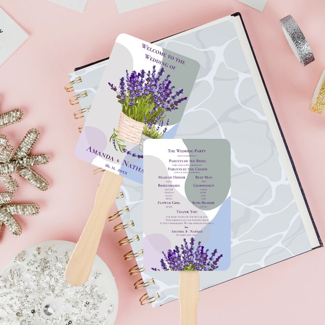 Elegantes Lila Lavendel-Hochzeitsprogramm Fächer (Elegant Purple Lavender Floral Wedding Program Hand Fan)