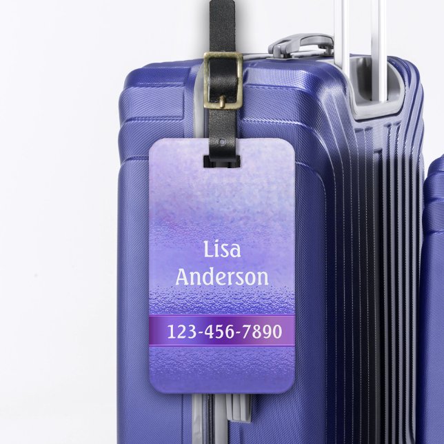 Elegantes, Lila Lavendel Kunststreifen-Gepäck Gepäckanhänger (Luggage tag featuring a purple lavender artistic design with subtle stripes)