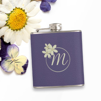 Elegantes Lila Leder Look Daisy Monogram Flachmann