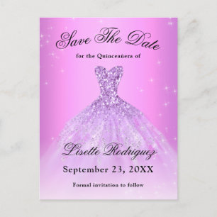 Elegantes Lila Lila Quinceanera Save The Date Postkarte