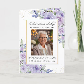 Elegantes Lila Lilac Foto Beerdigung Gedenkstätte Programm