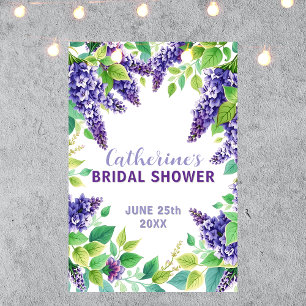 Elegantes Lila Lilacs Green Blätter Brautparty Poster
