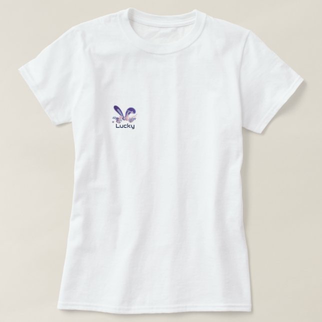 Elegantes Lila Lucky Rabbit Ears Blume Garland T-Shirt (Design vorne)