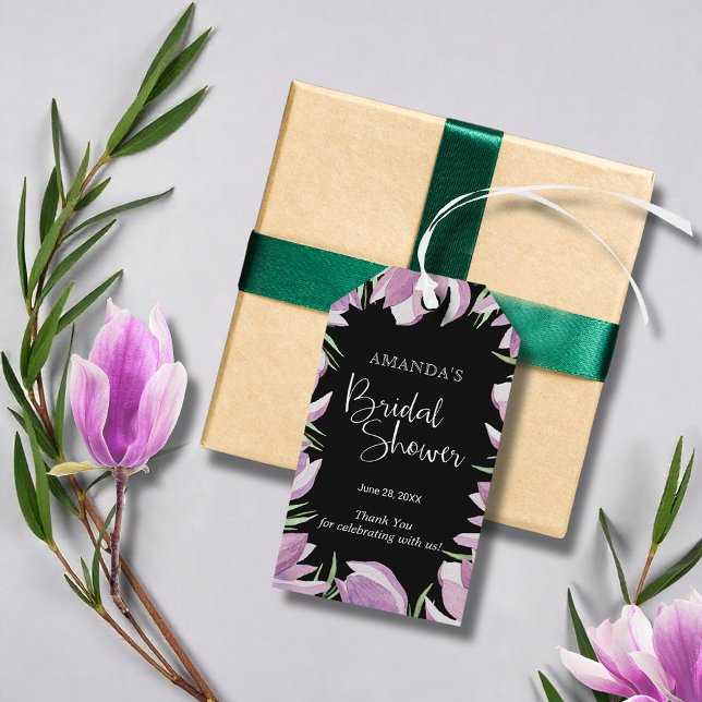 Elegantes Lila Magnolias Brautparty Vielen Dank Geschenkanhänger (Elegant Purple Magnolias Bridal Shower Thank You Gift Tags)