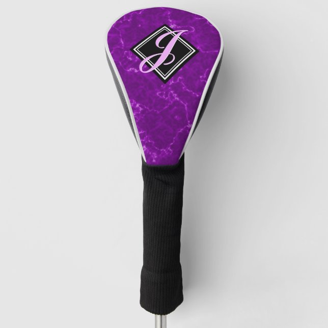 Elegantes Lila Marmormonogramm Golf Headcover (Vorderseite)