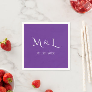 Elegantes lila Monogramm & Datum Hochzeit Serviette
