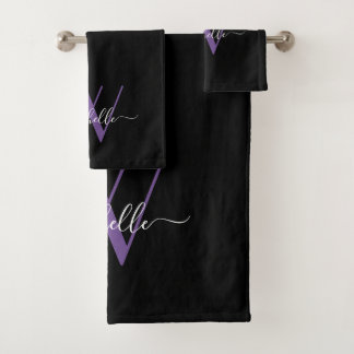 Elegantes, Lila Monogramm-Namensskript Badhandtuch Set
