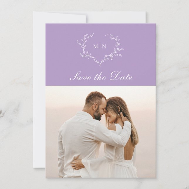 Elegantes Lila Monogramm-Save the Date Foto Einladung (Vorderseite)