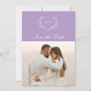 Elegantes lila Monogramm Save-the-Date-Foto Einladung