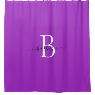 Elegantes lila Monogramm-Schriftzug-Name Duschvorhang