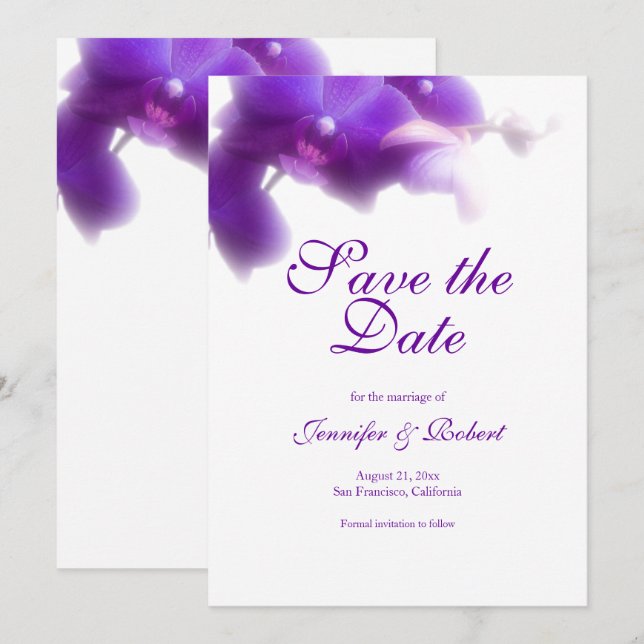 Elegantes Lila Orchid Save the Date Einladung (Vorne/Hinten)